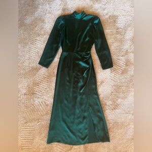 Reformation Emerald Green Long Sleeve Silk Dress